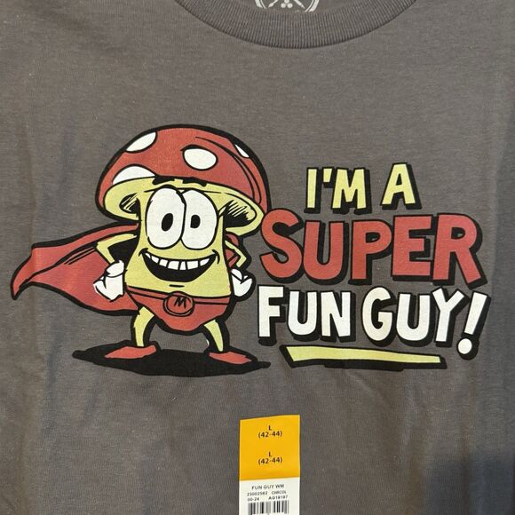 I'm a Super Fun Guy Mushroom T-Shirt Men's Graphic Tee Size L NWT Novelty Humor - Picture 2 of 6